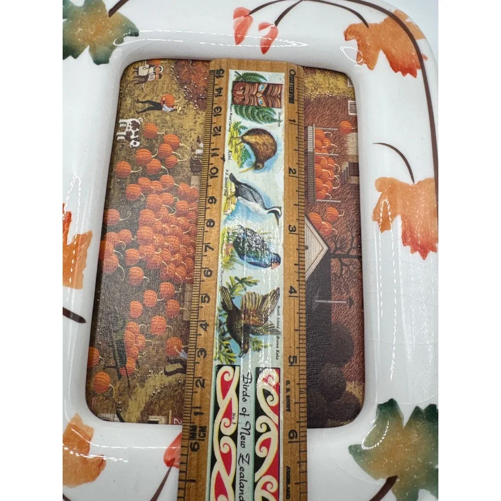 Folk Art Pumpkin Harvest Ceramic Picture Frame Autumn Leaves Bread Butter Farms